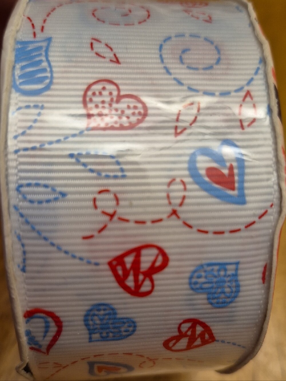 1.5" White Heart Pattern Grosgrain Ribbon - Red & Blue 22.5 Yards 3 Rolls
